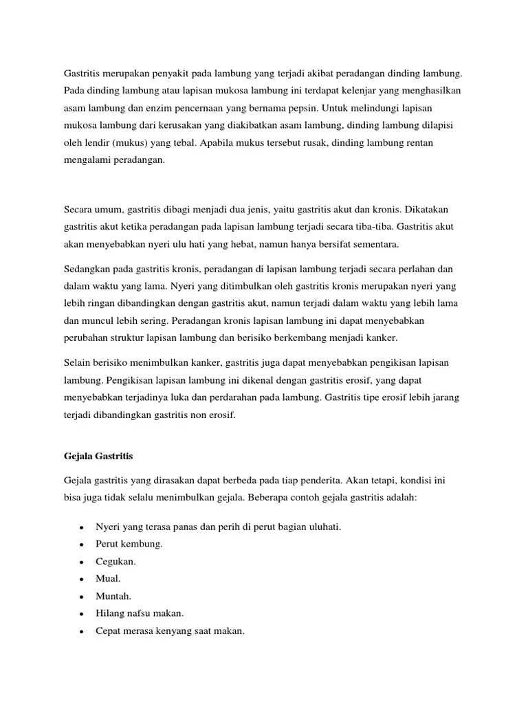 Luka Yang Terjadi Pada Dinding Lambung Bagian Dalam Disebut - Coba Sebutkan