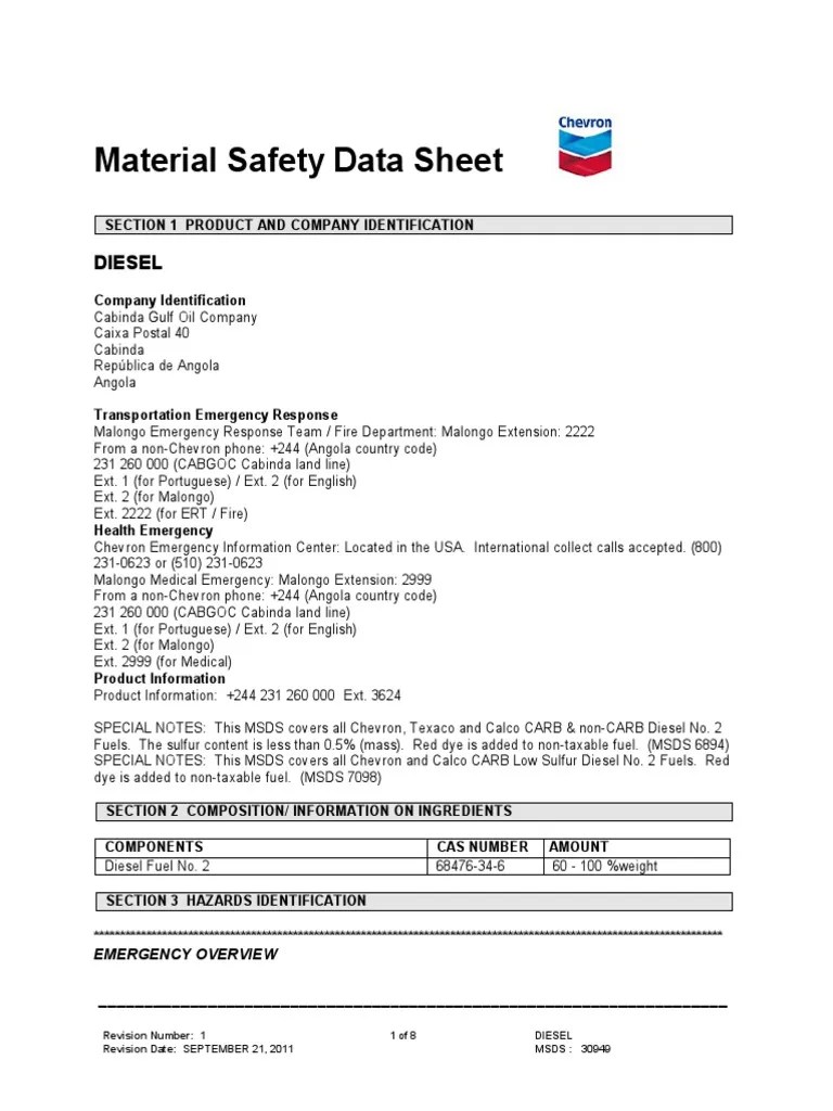 Material Safety Data Sheet Diesel PDF Personal Protective