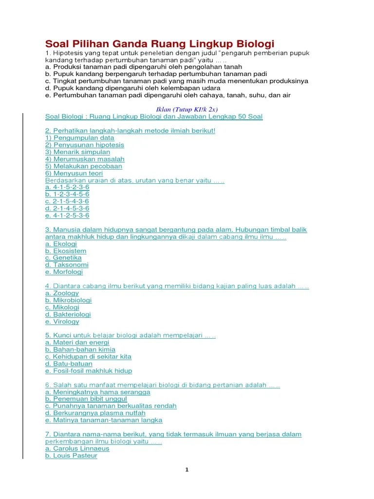 Soal Pilihan Ganda Ruang Lingkup Biologi | PDF