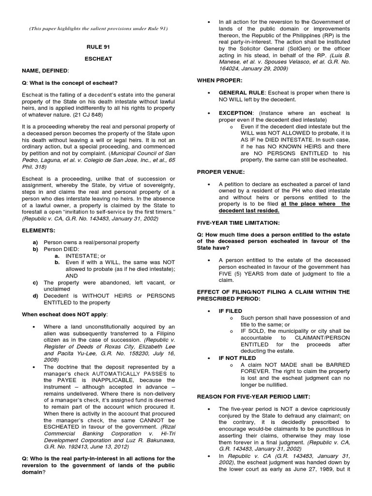 Escheat (Rule 91) PDF Intestacy Probate