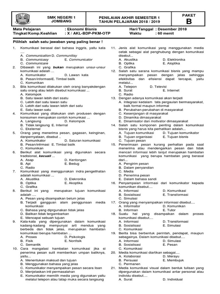 Contoh Soal Komunikasi Bisnis Smk Seni Soal