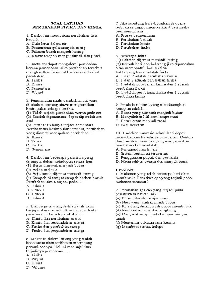 Kumpulan Contoh Soal Dan Jawaban Perubahan Fisika Dan