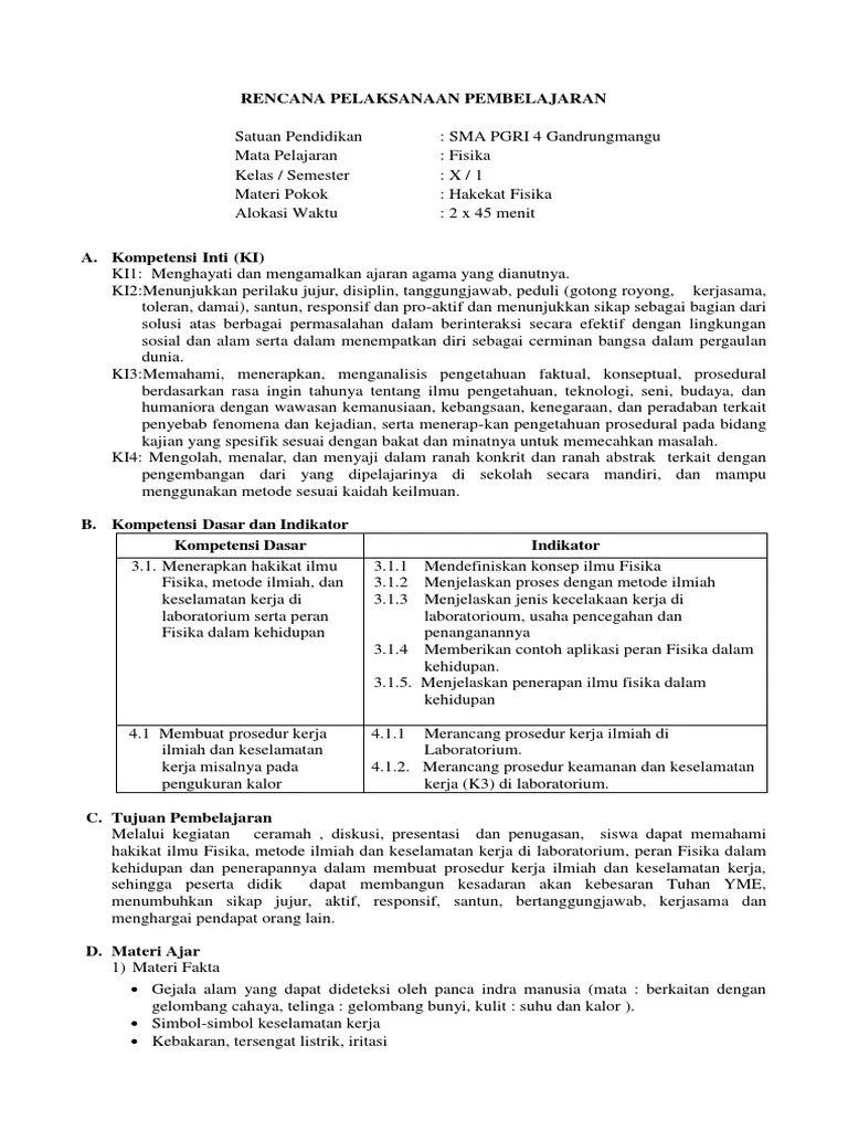 RPP Fisika Kelas x k13 LK