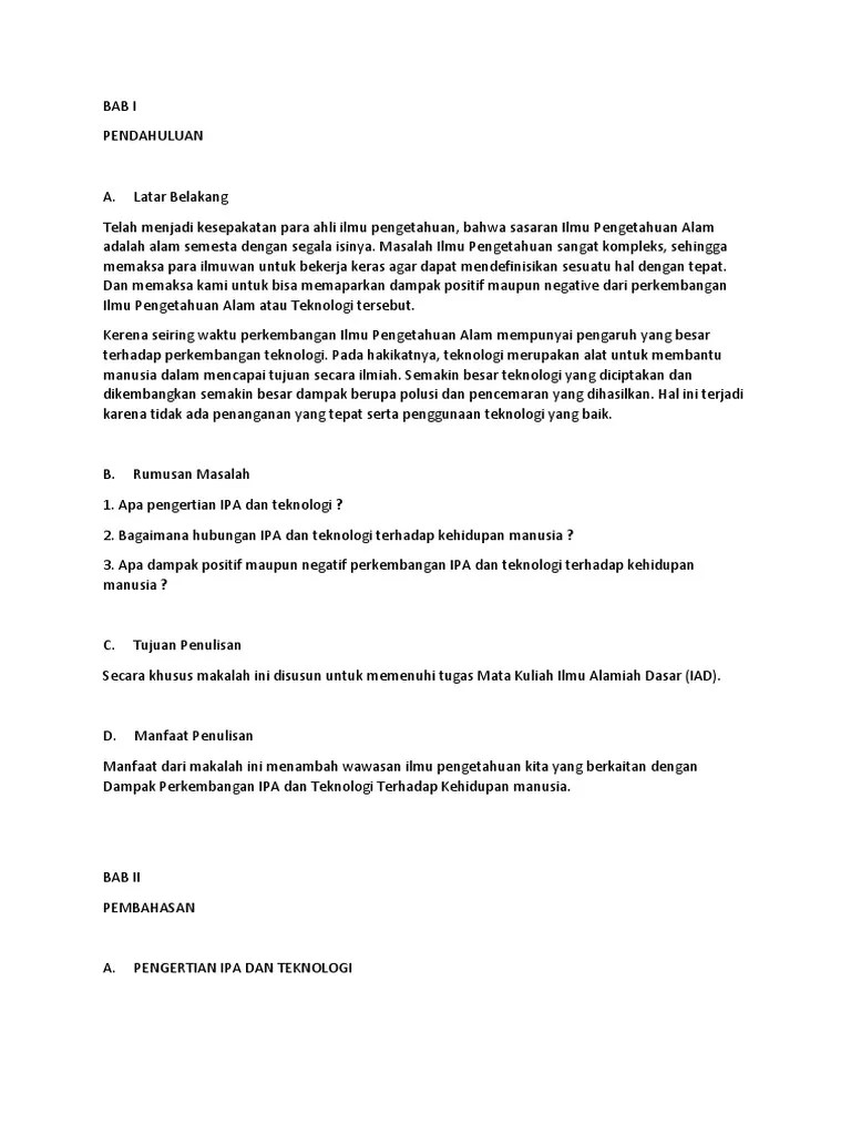 Makalah Tentang Ilmu Pengetahuan Alam Dan Teknologi Bagi Kehidupan