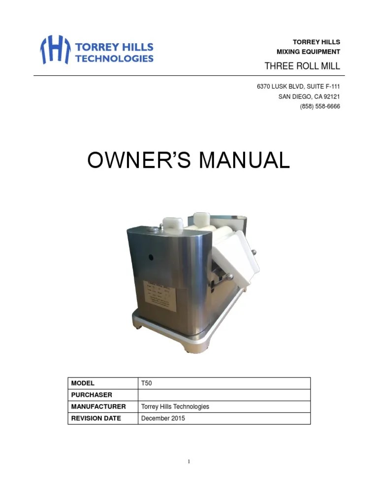 Owner'S Manual: Three Roll Mill | PDF | Mill (Grinding) | Transmission