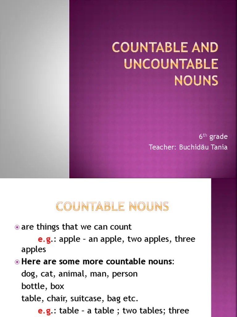 Countable and Uncountable Nouns PDF Noun Grammatical Number