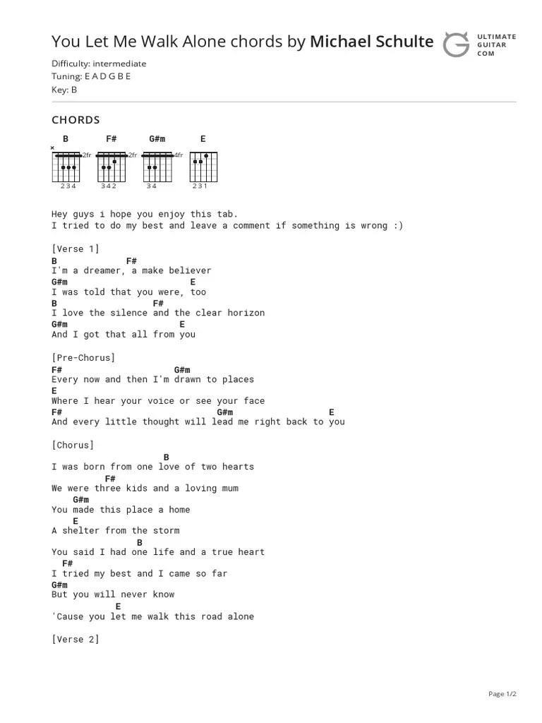 You Let Me Walk Alone Chords by Michael Schultetabs Ultimate Guitar