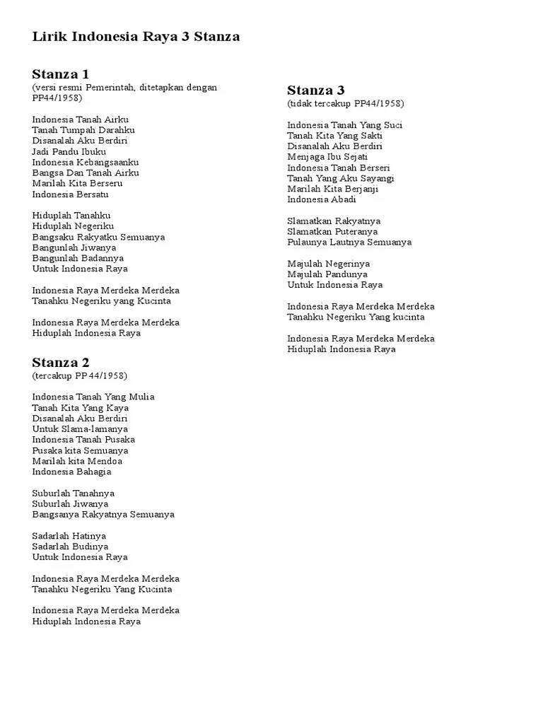 Lirik Indonesia Raya 3 Stanza