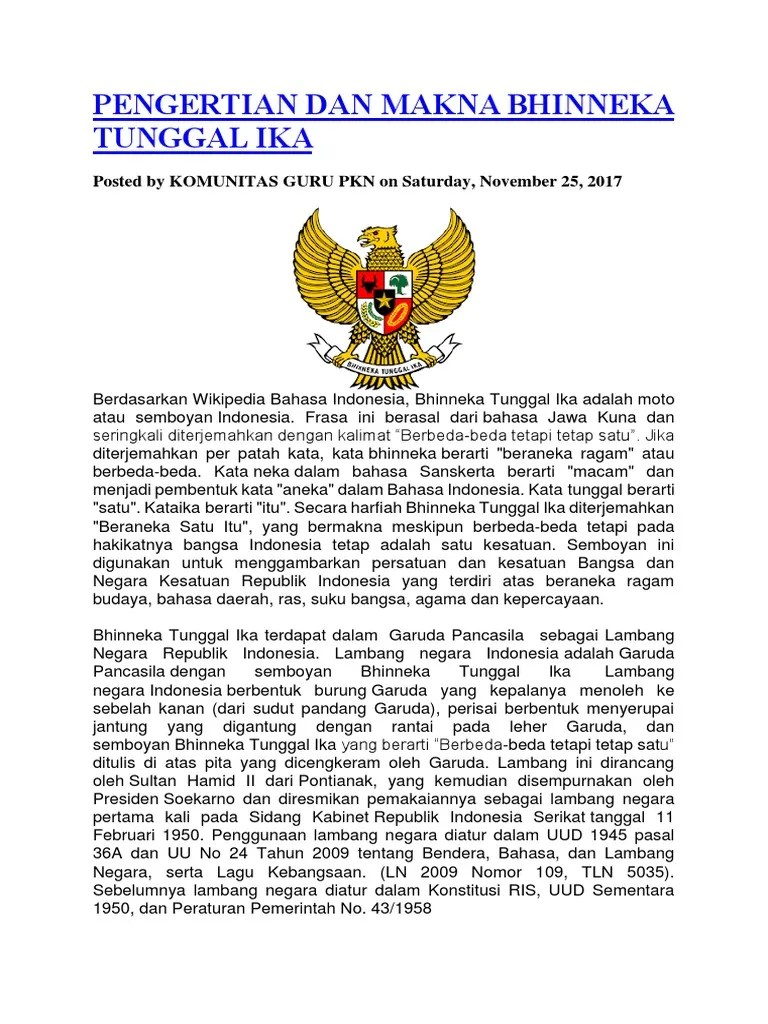 Pengertian Dan Makna Bhinneka Tunggal Ika | PDF