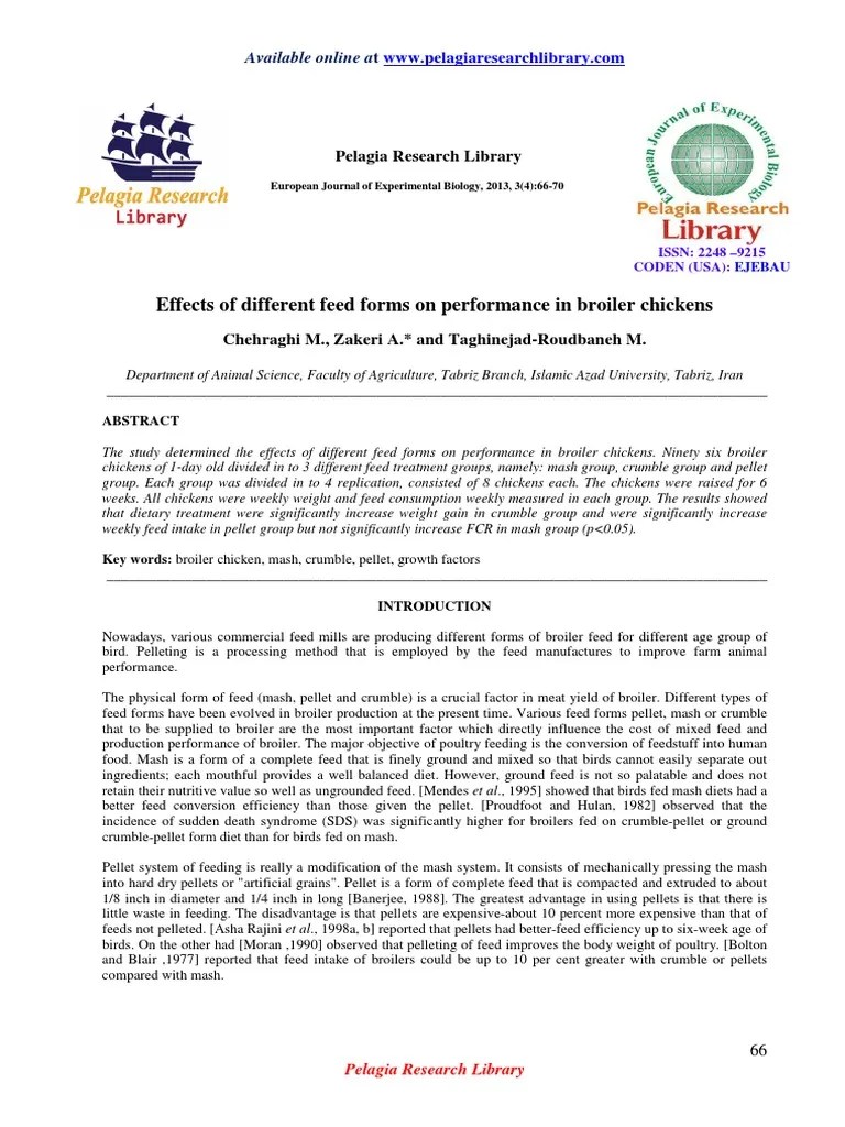 Effects of Different Feed Forms On Performance in Broiler Chickens