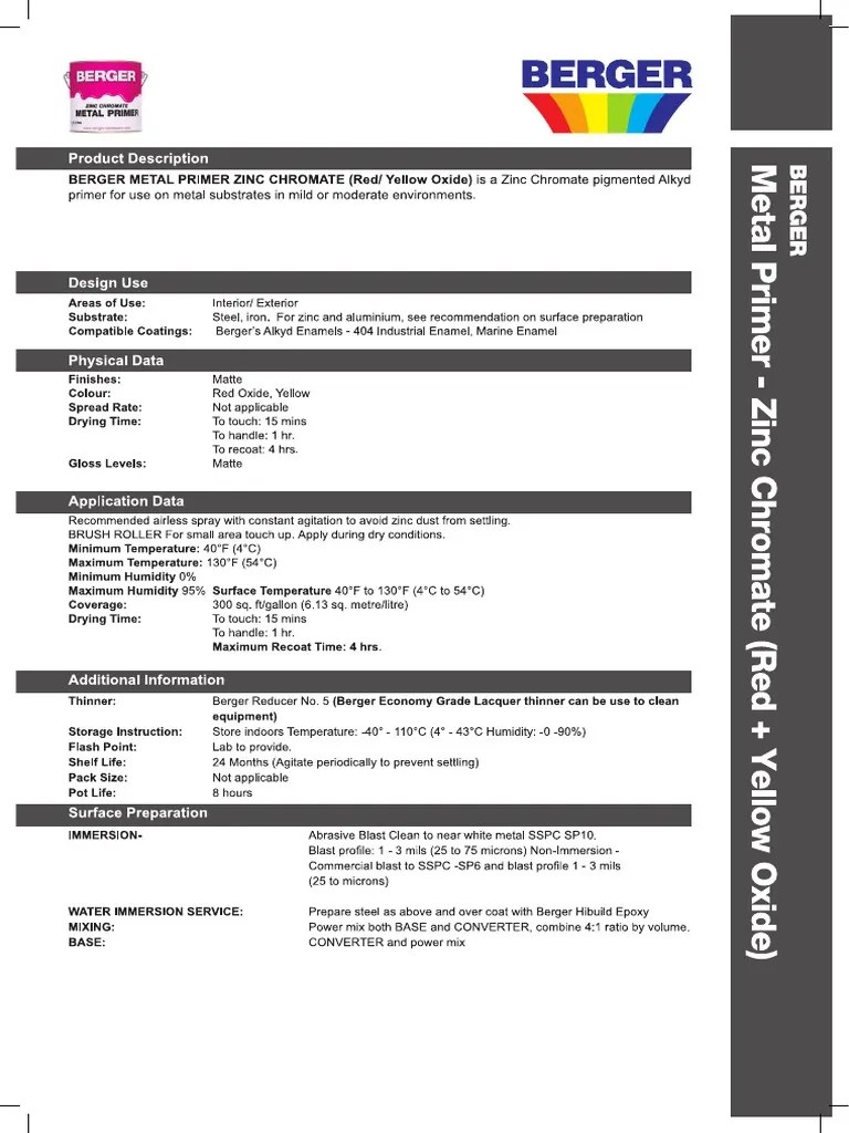 Berger Metal Primer Zinc Chromate Red & Yellow Oxide_trinidad_012016