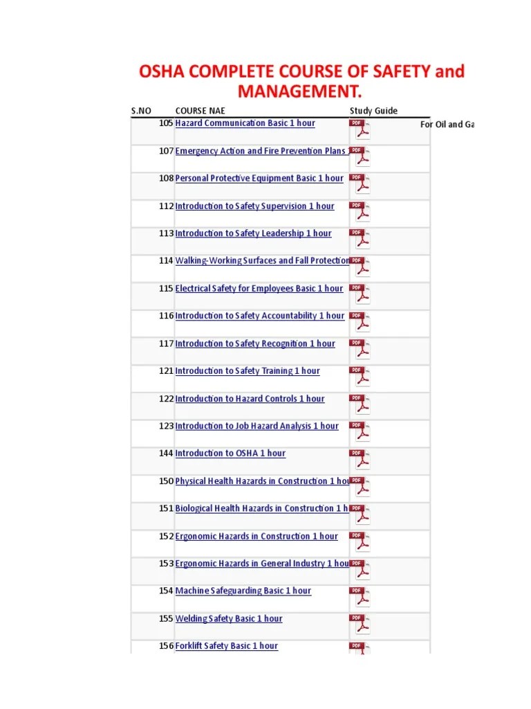 Complete OSHA Safety and Management Cours PDF Occupational Safety