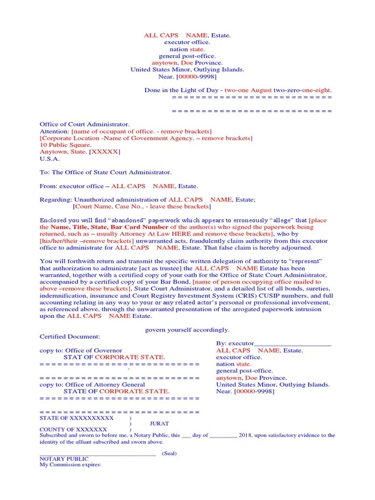 Executor Letter Too Office of State Court Administrator Copies To