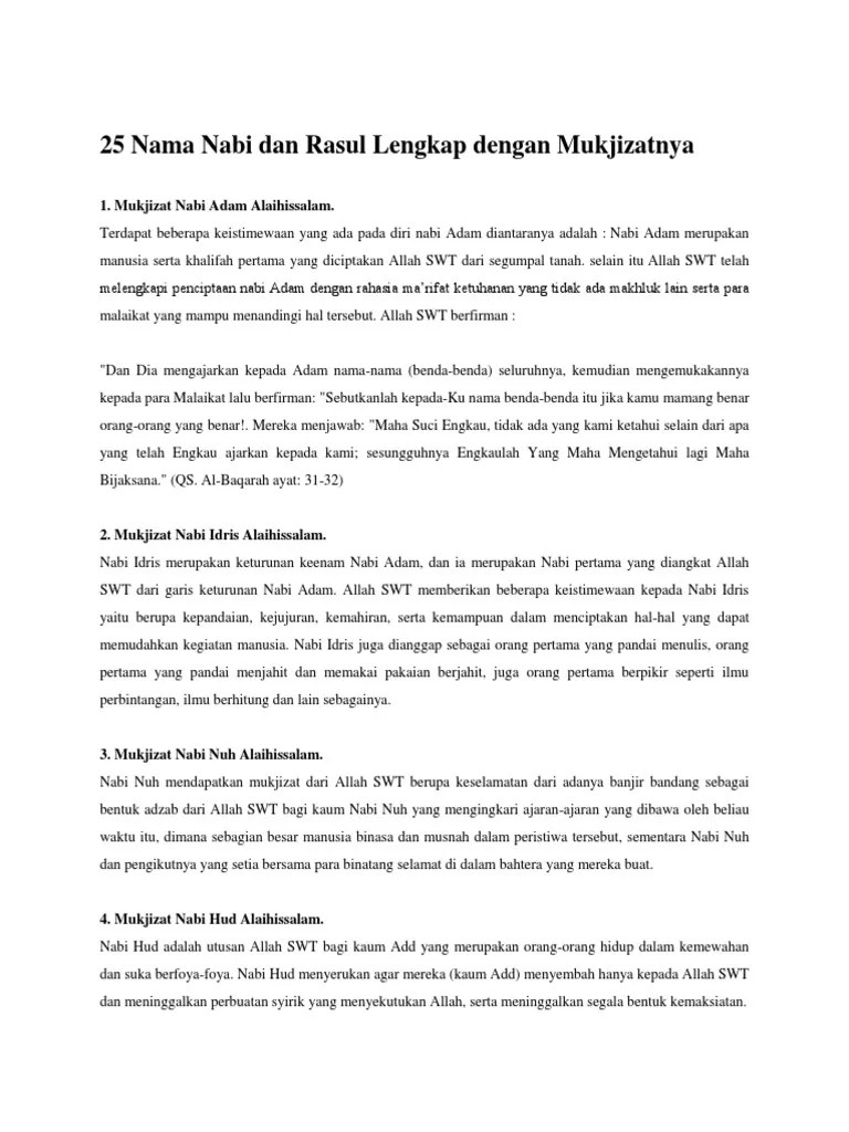 25 Nama Nabi Dan Rasul Lengkap Dengan Mukjizatnya | PDF