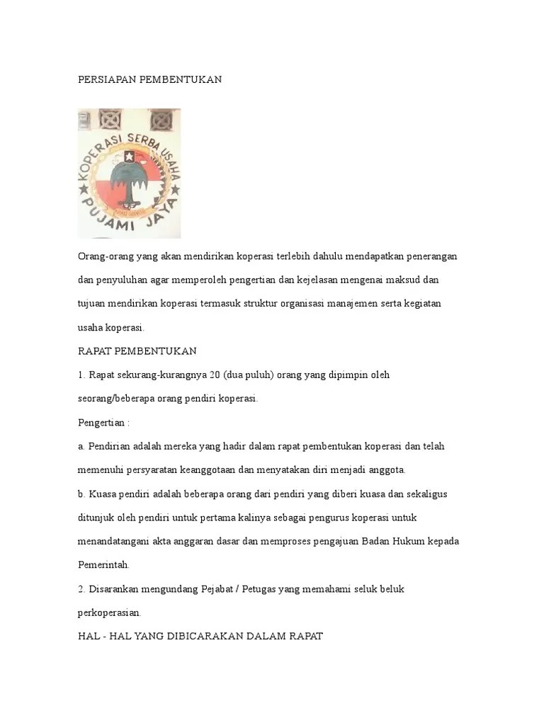 Contoh Berita Acara Pembentukan Koperasi Serba Usaha Seputar Bentuk