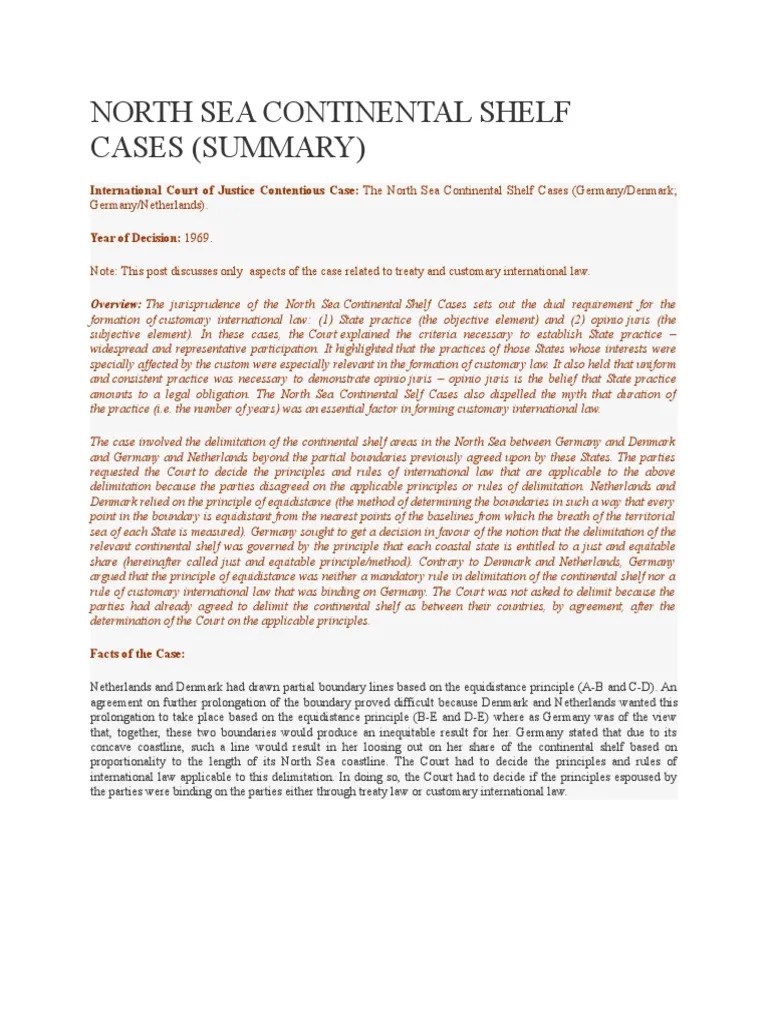 North Sea Continental Shelf Cases PDF Treaty International Law