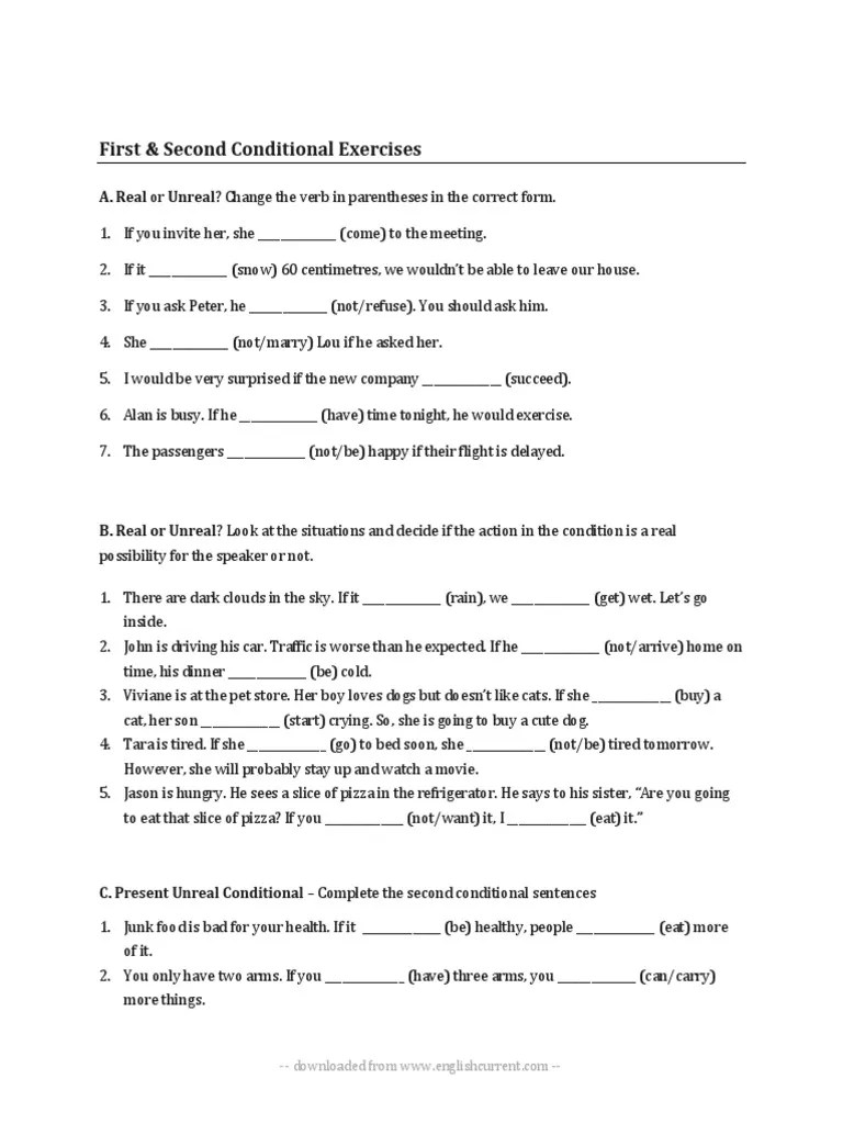 First Second Conditional Worksheet