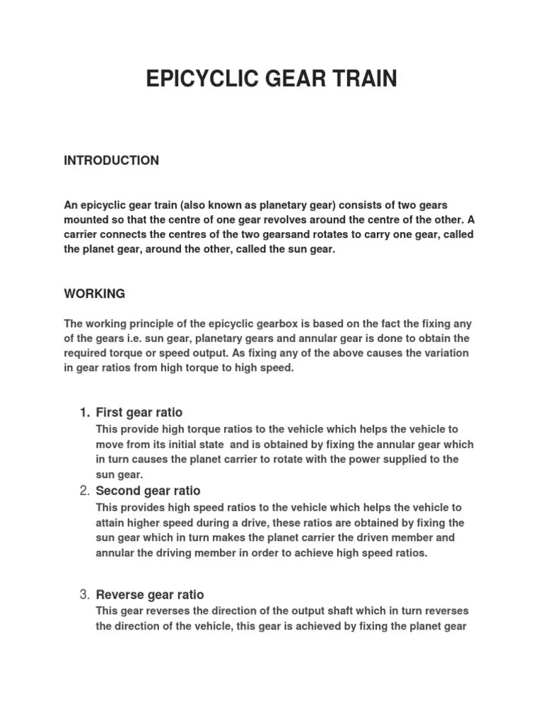 Epicyclic Gear Train PDF Transmission (Mechanics) Automatic