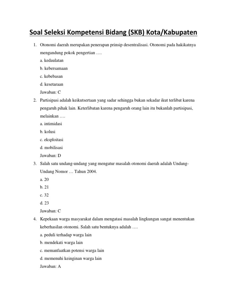 Soal Skb Otonomi Daerah Contoh Soal SKB