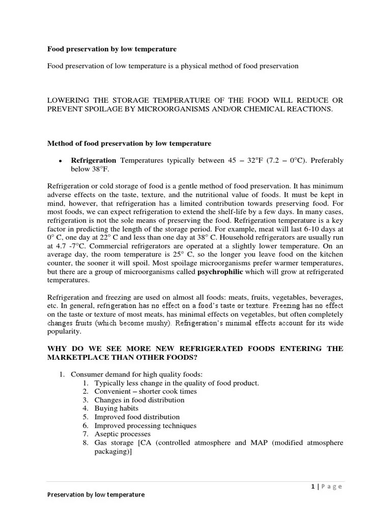 food preservation by low temperature Food Preservation Refrigerator