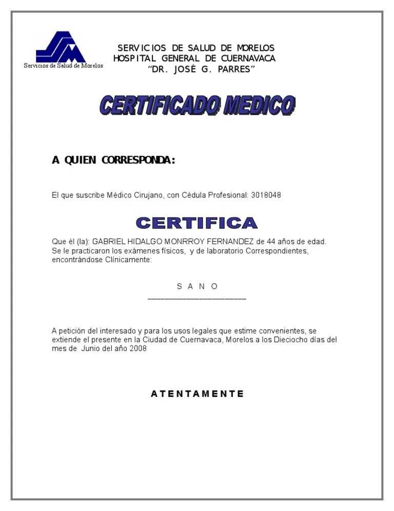 CERTIFICADO MEDICO SSM