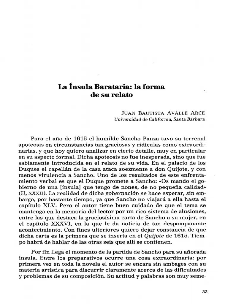 La ínsula Barataria Don Quijote Miguel De Cervantes Prueba