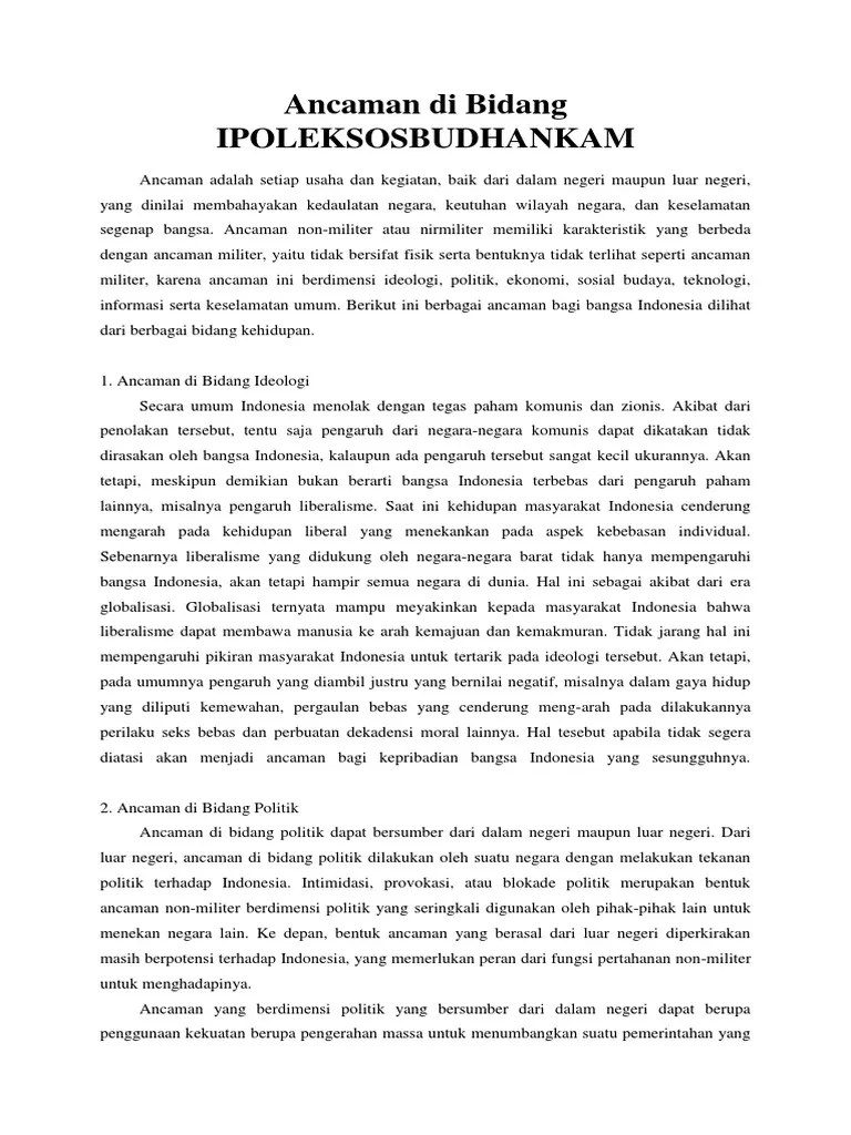 Ancaman Di Bidang Ipoleksosbudhankam | PDF