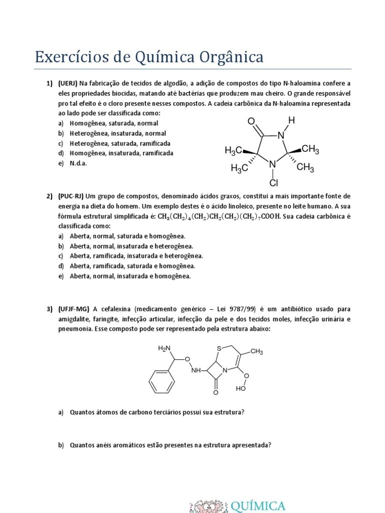 Exercicios de Quimica Organica Benzeno Carbono