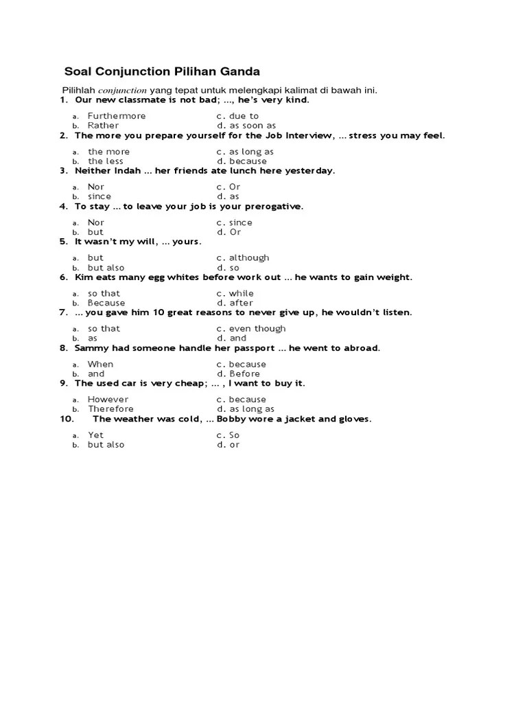 Soal Conjunction Pilihan Ganda – Belajar