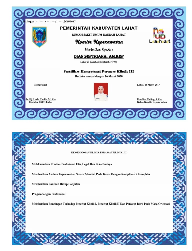 SERTIFIKAT Depan PK III Dian Septriana, Am Kep PDF