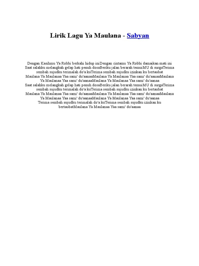 Lirik Lagu Ya Maulana | PDF