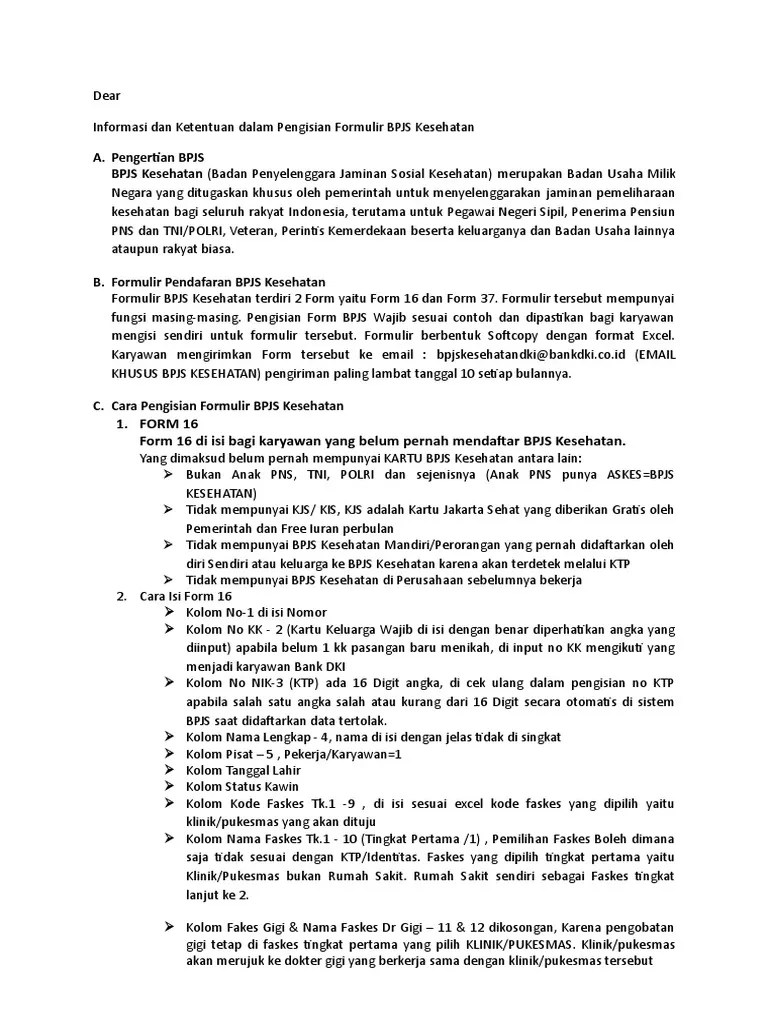 Formulir Perubahan Data Bpjs Kesehatan Excel