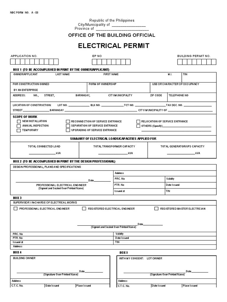 Application for an Electrical Permit for Installation, Reconnection