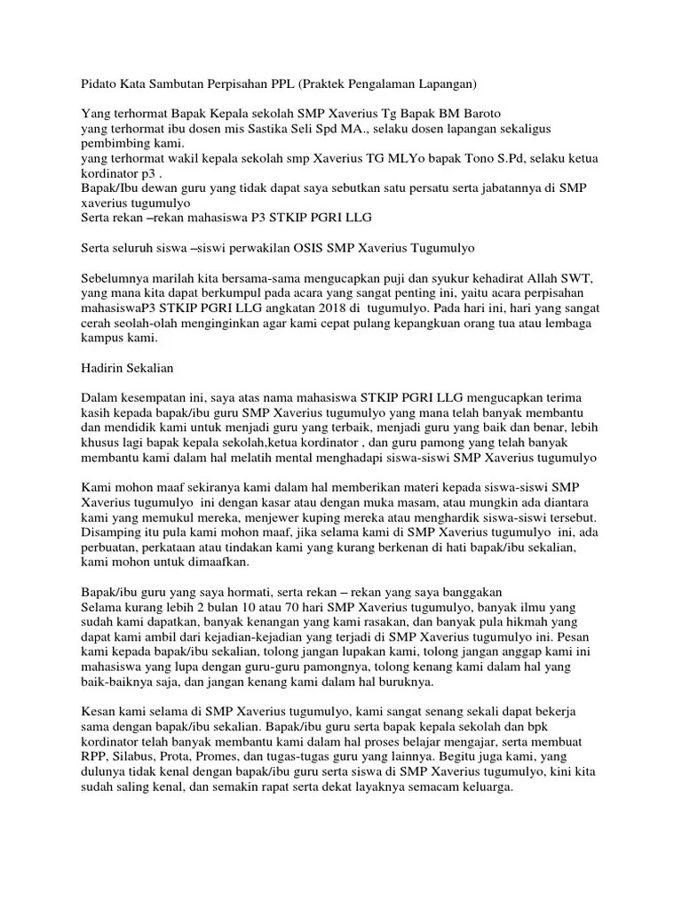 Pidato Kata Sambutan Perpisahan PPL | PDF