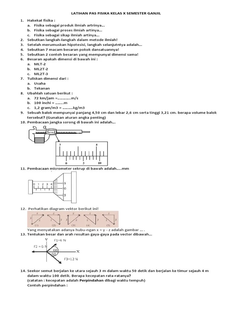 Latihan Pas Fisika Kelas X-1 | PDF