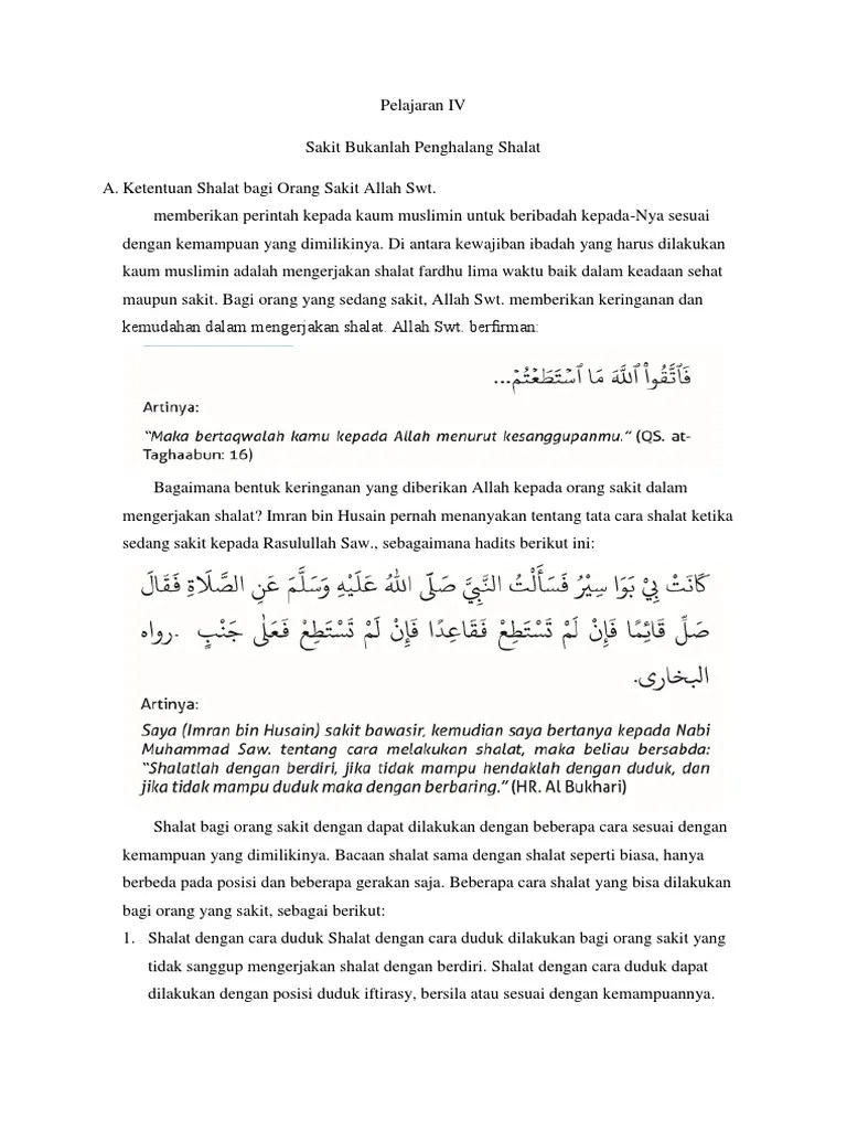 Pelajaran IV Shalat Bagi Orang Sakit | PDF