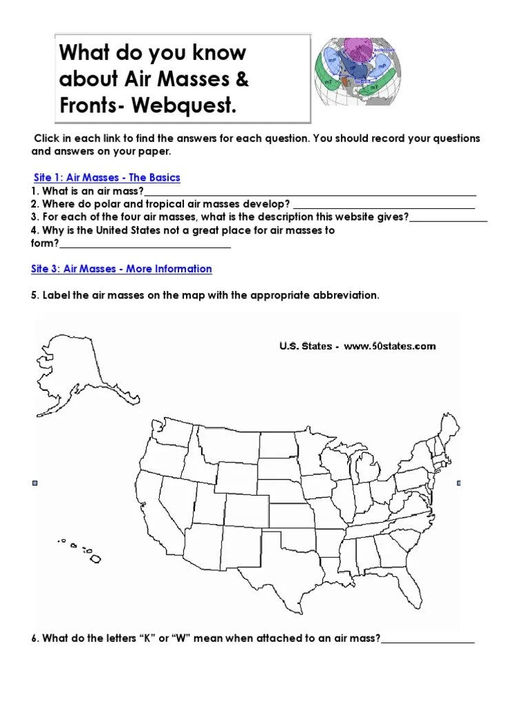 What do you know about Air Masses & FrontsWebquest