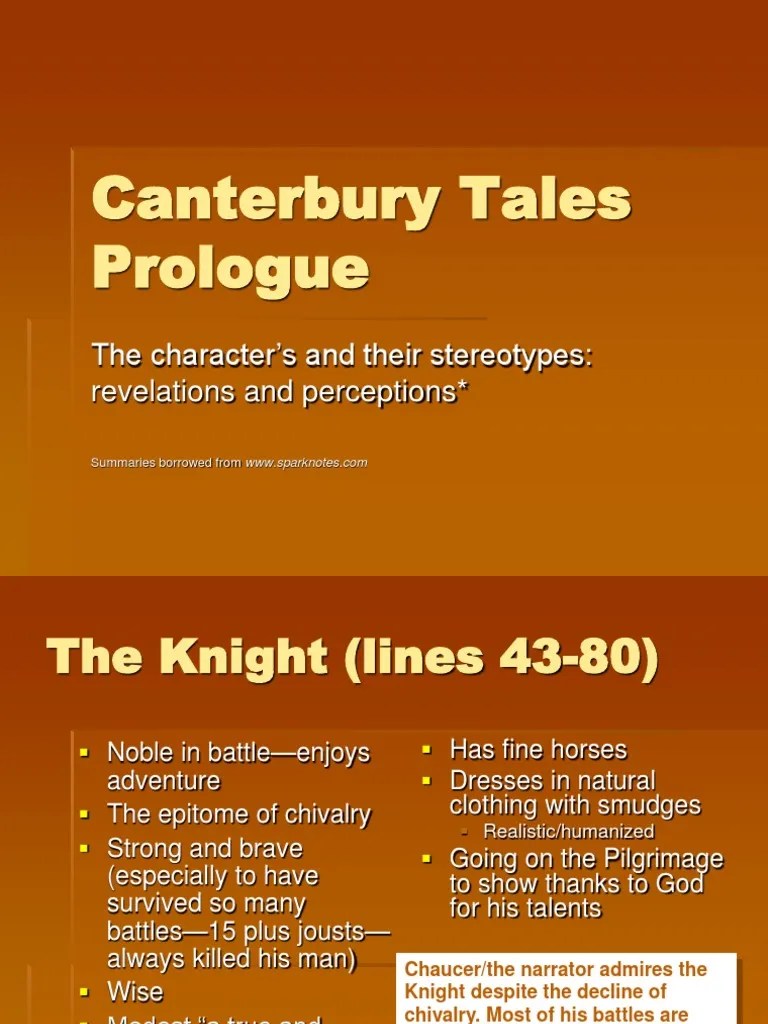 Canterbury Tales Prologue The character’s and their stereotypes