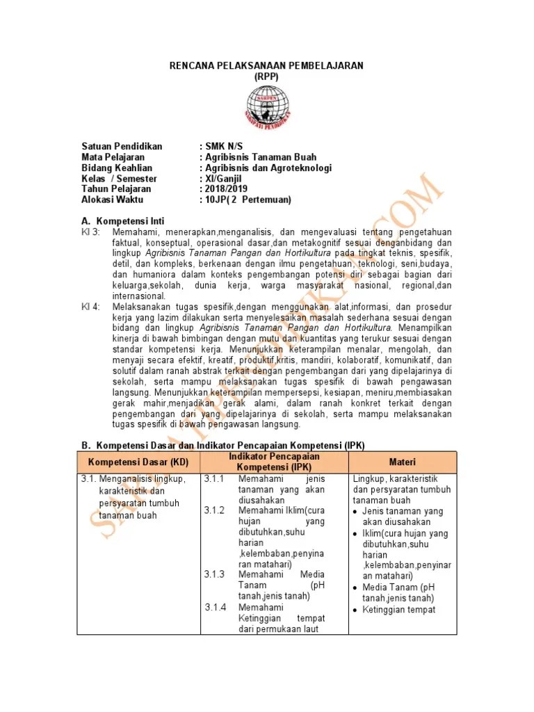 Rpp Agribisnis Tanaman Buah Kelas Xi Smk Atph Kumpulan Kunci Jawaban Buku