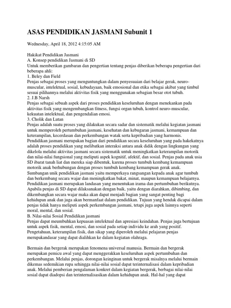 Asas Pendidikan Jasmani Subunit 1 | PDF