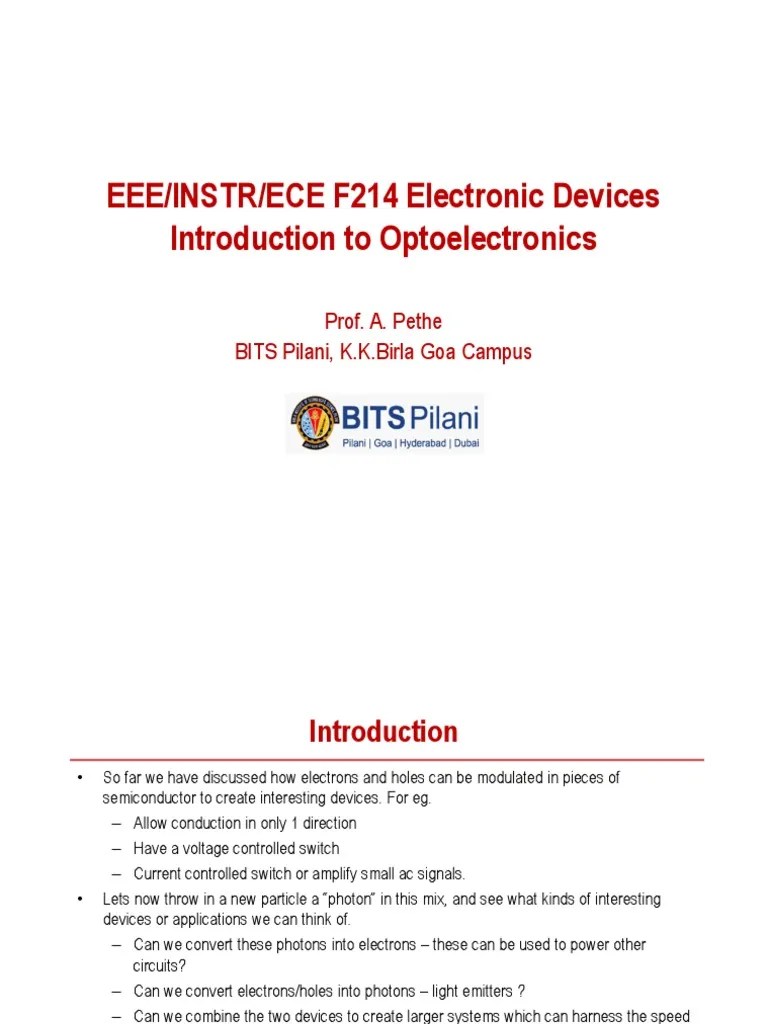 EEE/INSTR/ECE F214 Electronic Devices Introduction To Optoelectronics