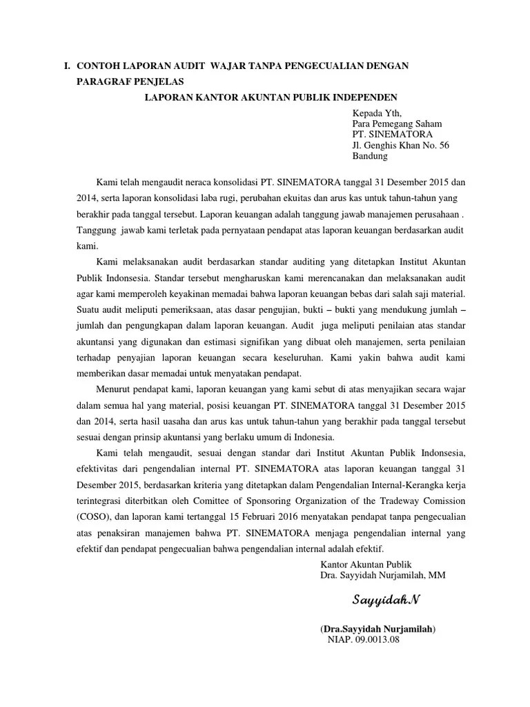 Contoh Laporan Auditor Independen Wajar Tanpa Pengecualian Berbagai