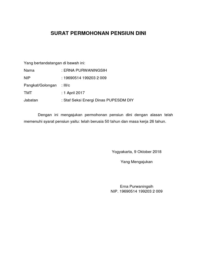 Permohonan Contoh Format Surat Pensiun Dini Karyawan Swasta - Bagikan Contoh