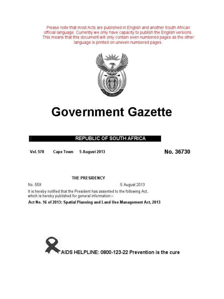 Spatial Planning and Land Use Management Act 2013 Act 16 of 2013 PDF