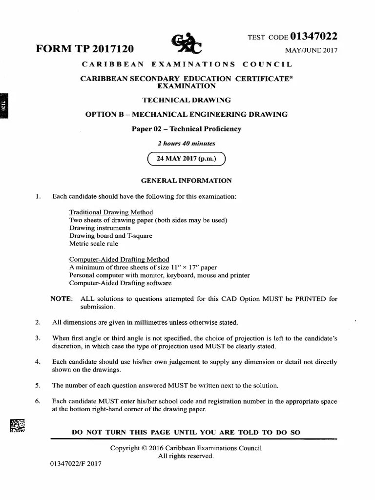 CXC CSEC Technical Drawing 2017 June P2 PDF PDF Technical Drawing Computer Aided Design
