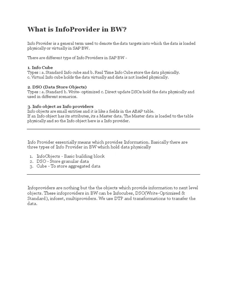 What Is InfoProvider in BW PDF Software Engineering Information
