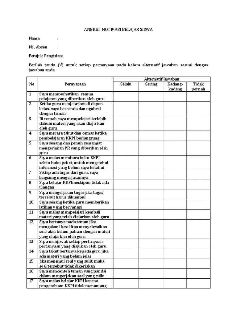 Angket Motivasi Belajar Siswa