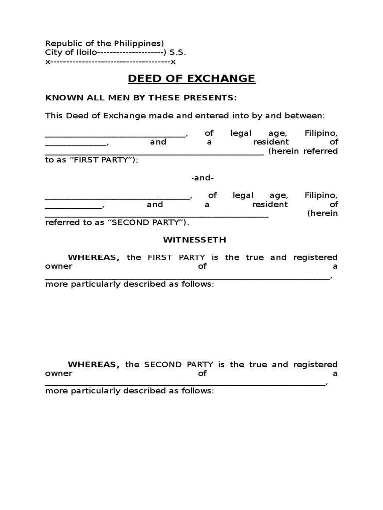 Deed of Exchange Sample Notary Public Deed