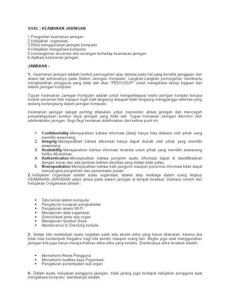 Soal Dan Jawaban Sistem Keamanan Jaringan