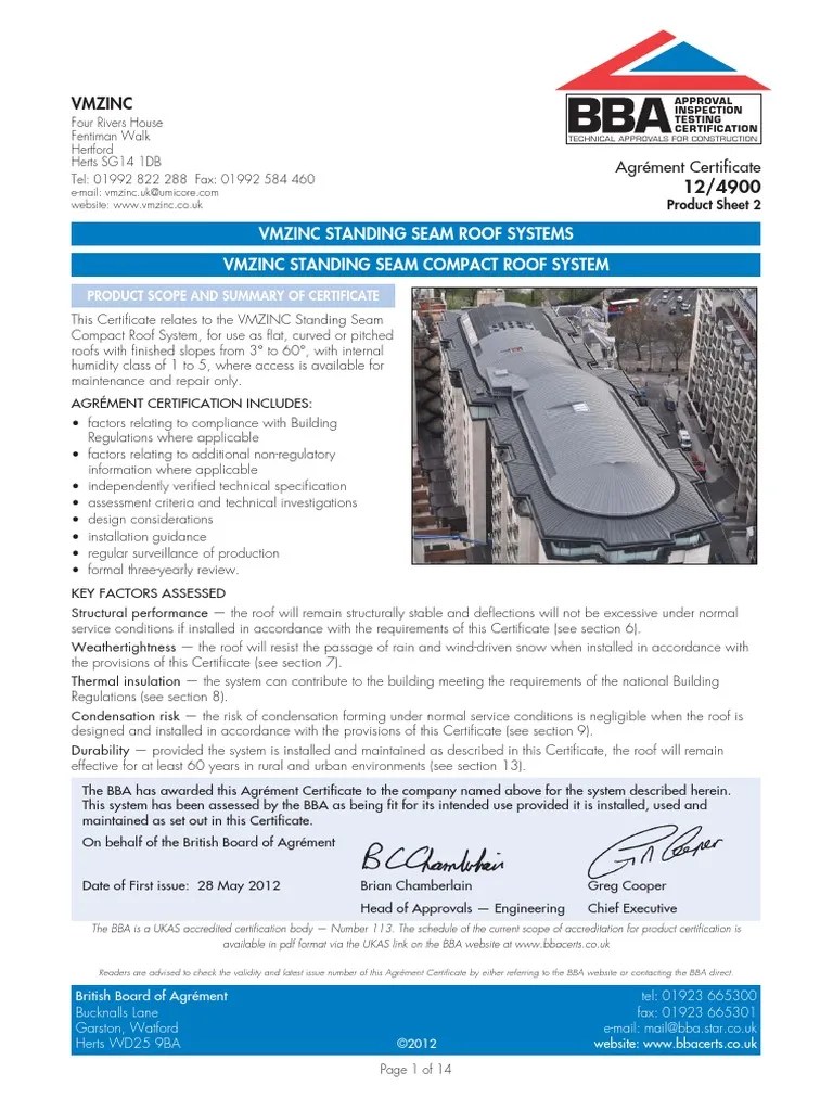 Zinc Sheet Product Data Sheet PDF Roof Structural Steel